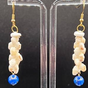 Gorgeous Rare Niihau Momi Pikake Shell Earrings with Lapis Lazuli Stone Drops
